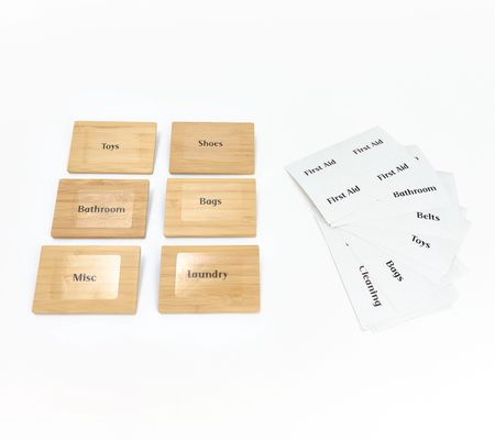 Cella Set of 6 Bamboo Bin Clips with Label Stickers