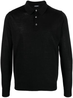 Cenere GB long-sleeve merino-wool polo shirt - Black