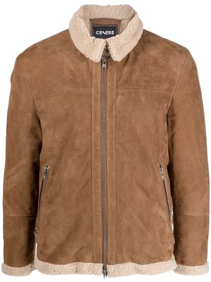 Cenere GB shearling-collar leather jacket - Brown