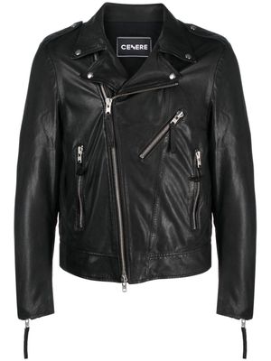 Cenere GB zip-up leather biker jacket - Black