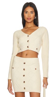 Central Park West Bella Cable Cardigan in Ivory