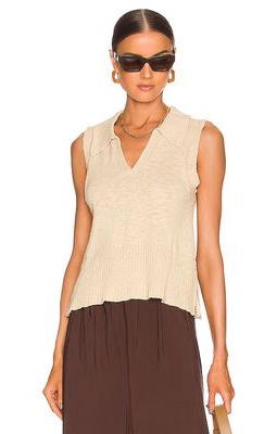 Central Park West Brittany Sleeveless Polo Sweater in Cream