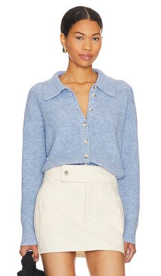 Central Park West Mia Button Up Shirt Sweater in Blue