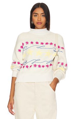 Central Park West Stella Star Motif Roll Neck Sweater in Ivory