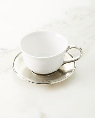 Ceramic & Pewter Tea Cup with Saucer