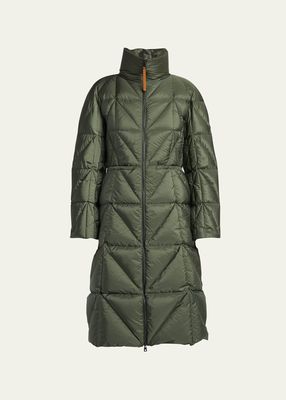Cerise Quilted Long Puffer Coat