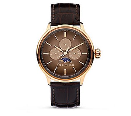 Cerruti Dervio Men's Goldtone Brown Leather Str ap Watch