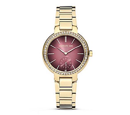 Cerruti Women's Faenza Goldtone Crystal Red Dia l Watch