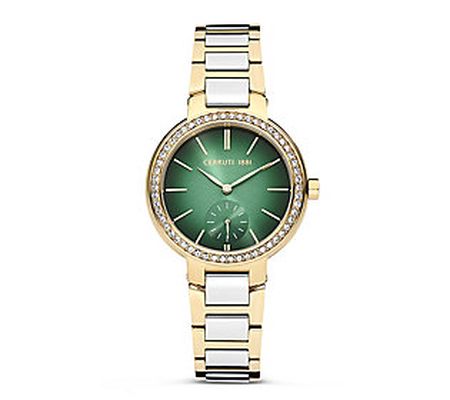 Cerruti Women's Faenza Two-Tone Crystal Green D ial Watch