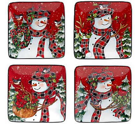 Certified International Set of 4 Lodge Snowman Canape Plates