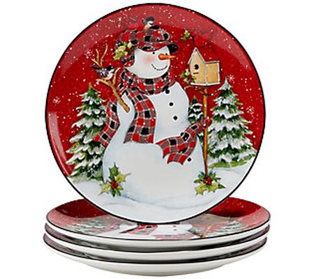 Certified International Set of 4 Lodge Snowman Dinner Plates