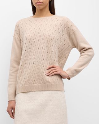 Certo Crewneck Pointelle Cable-Knit Sweater