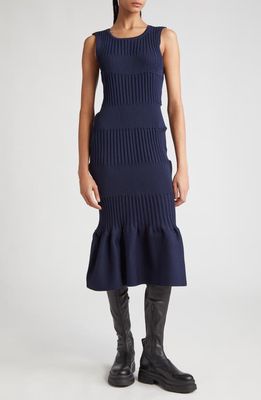 CFCL Fluted 1 Recycled Polyester Fit & Flare Dress in Navy