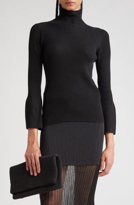 CFCL Fluted Sleeve Cupro Blend Rib Sweater in Black