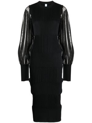 CFCL long sheer-sleeves ribbed midi dress - Black