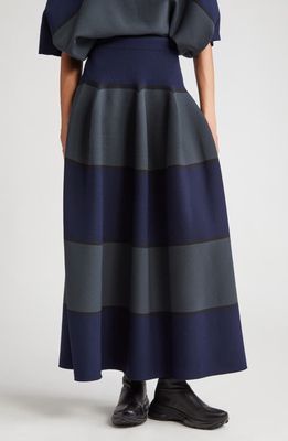 CFCL Pottery Stripe Recycled Polyester Midi Skirt in Navy Multi