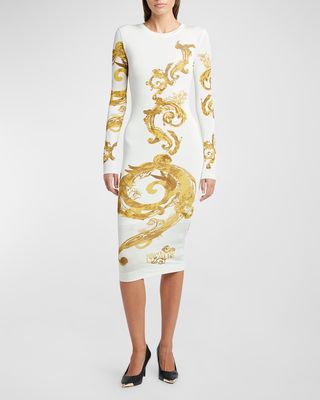 Chain Couture Long Sleeve Bodycon Midi Dress