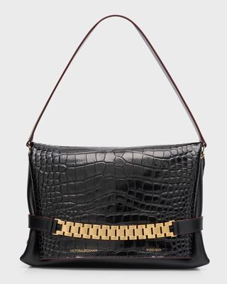 Chain Croc-Embossed Pouch Shoulder Bag