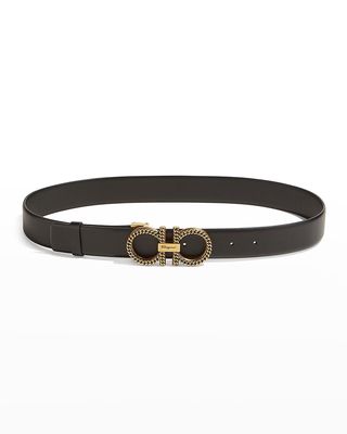 Chain Double-Gancini Leather Belt