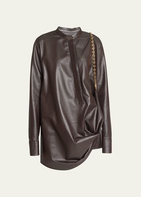 Chain Draped Leather Shirtdress
