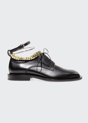 Chain Leather Lace-Up Oxfords w/ Metal Bracelet