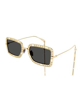Chain Rectangle Metal Sunglasses w/ Straps