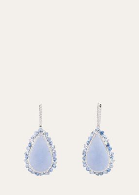 Chalcedony, Diamond, and Blue Sapphire Drop Earrings