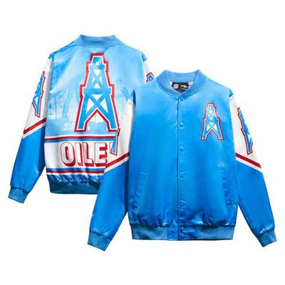Chalk Line Men's Light Blue Houston Oilers Fanimation Satin Full-Snap Jacket