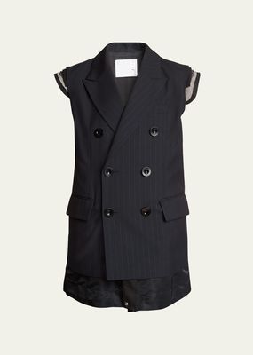 Chalk Stripe Double Breasted Layered Vest