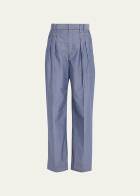 Chambray Double Pleat Front Trousers