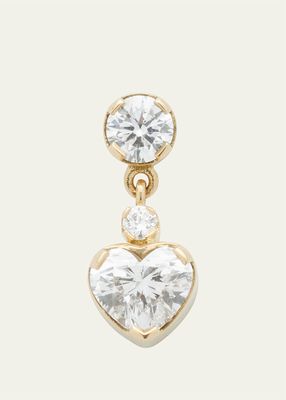 Chambre Diamond Heart Drop Earring in 18K Yellow Gold, Single