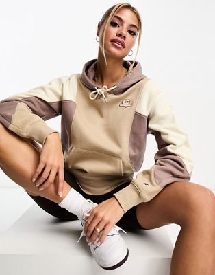 Champion color block hoodie in brown and cream