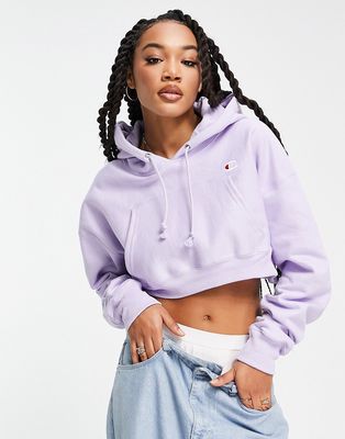 Champion cropped hoodie with logo in lilac-Purple