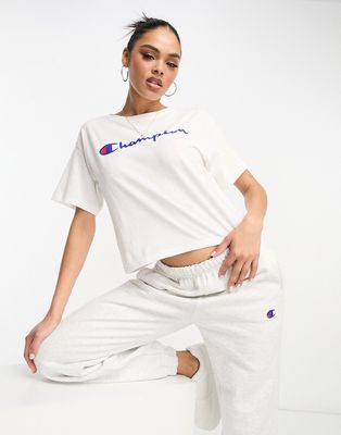 Champion cropped T-shirt with large logo in white
