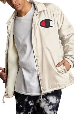Champion Faux Shearling Lined Coach's Jacket in Quartz Cream