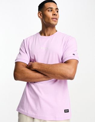 Champion midweight t-shirt with central logo in lilac-Purple