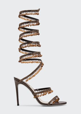 Chandelier Beaded Ankle-Wrap Sandals