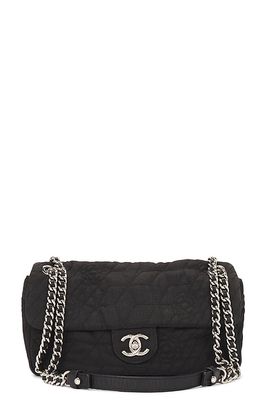 Chanel Camelia Quilted Canvas Flap Shoulder Bag in Black