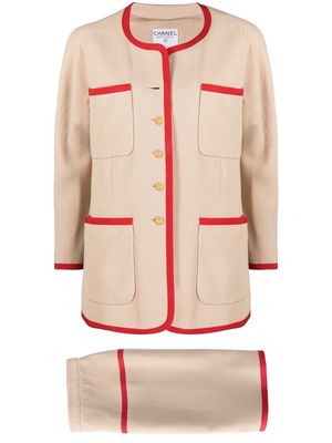 Chanel Pre-Owned 1980s collarless two-piece skirt suit - Neutrals