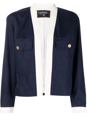 CHANEL Pre-Owned 1980s two-tone open-front jacket - Blue