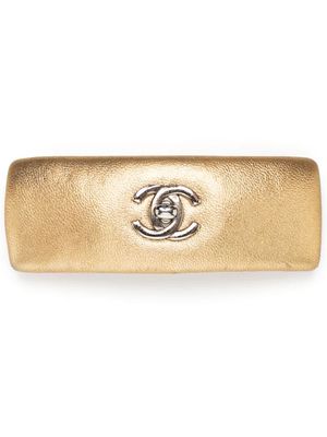 CHANEL Pre-Owned 1990-2000s CC turn-lock leather hair barrette - Gold
