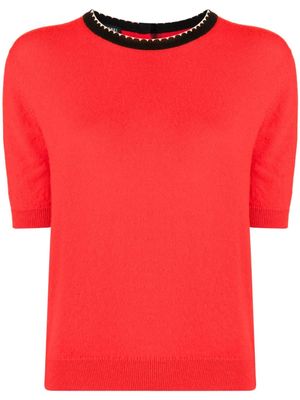 CHANEL Pre-Owned 1990-2000s trimmed neck cashmere T-shirt - Red