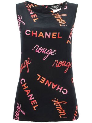 Chanel Pre-Owned 1990s logo-print silk blouse - Black