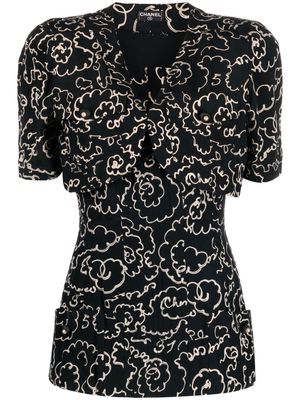 Chanel Pre-Owned 1993 camélia print short-sleeved blouse - Black