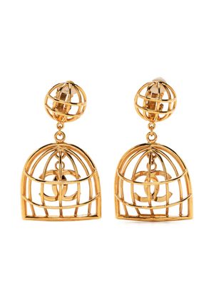CHANEL Pre-Owned 1993 CC birdcage dangle clip-on earrings - Gold