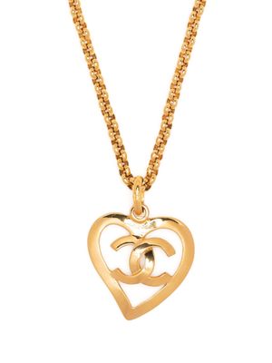 CHANEL Pre-Owned 1995 CC heart-pendant chain necklace - Gold