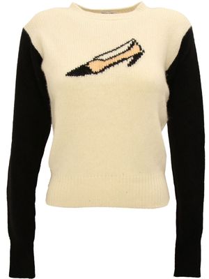 Chanel Pre-Owned 1995 shoe-motif cashmere jumper - White