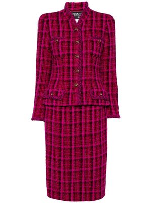 CHANEL Pre-Owned 1995 single-breasted tweed skirt suit - Pink