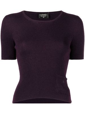 CHANEL Pre-Owned 1997 CC-logo ribbed-knit top - Purple