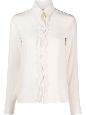 Chanel Pre-Owned 2000s frilled-detailing silk shirt - Neutrals